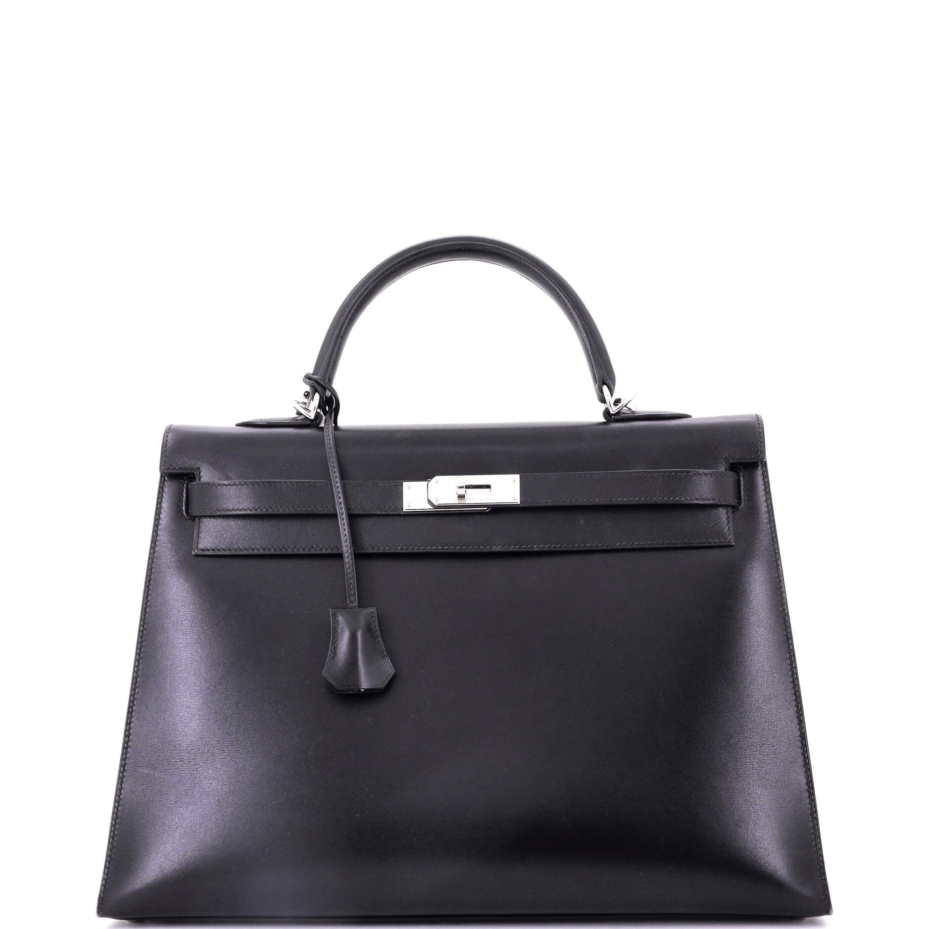 Hermes Kelly Handbag Noir Box Calf with Palladium Hardware 35