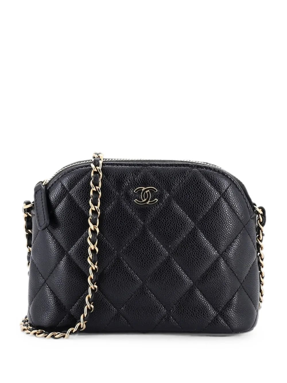 CC Dome Zip Clutch with Chain Quilted Caviar Mini crossbody bag