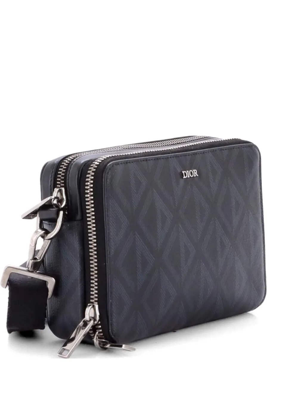 Double Zip Crossbody Pouch CD Diamond Coated Canvas clutch bag
