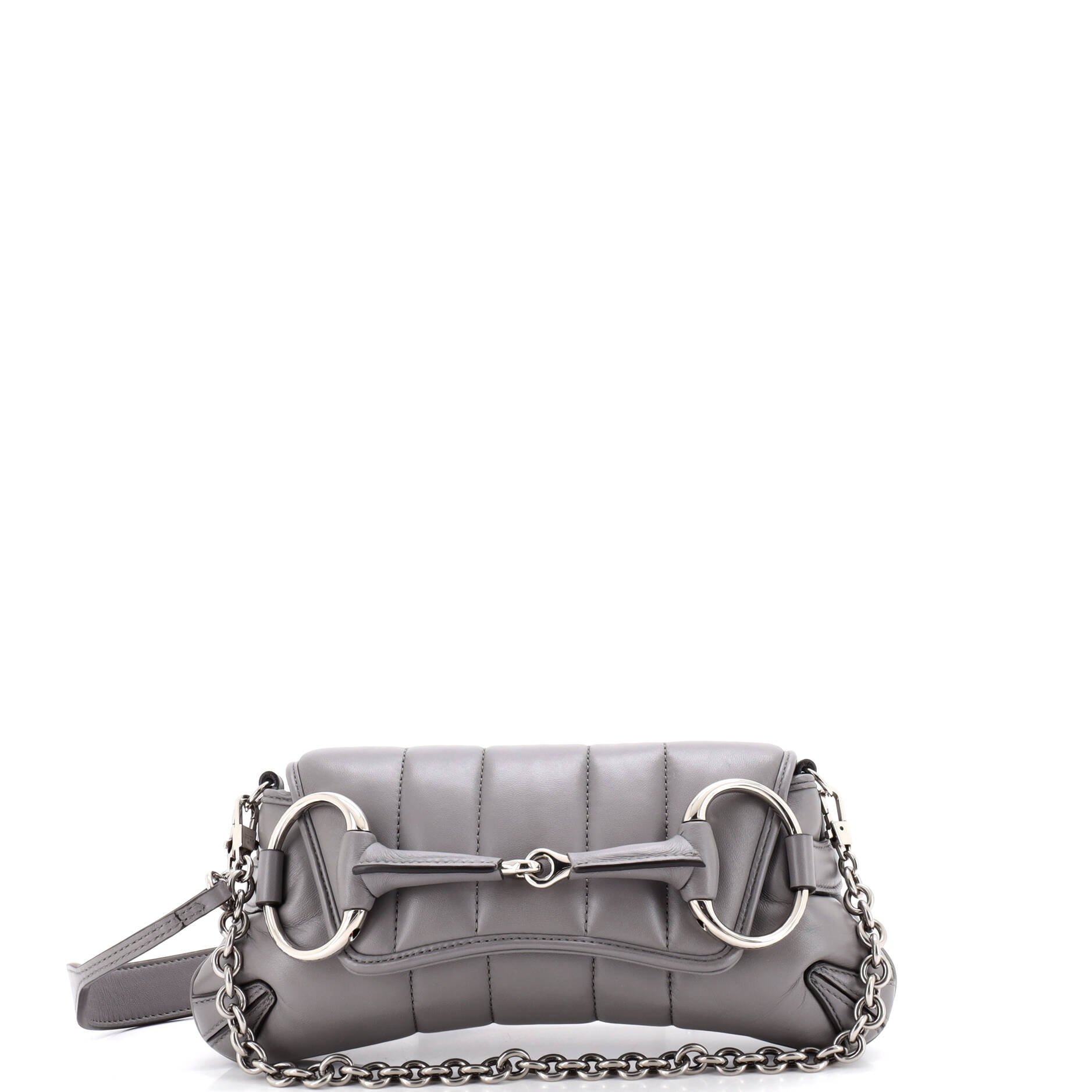 Horsebit Chain Shoulder Bag Vertical Quilted Leather Small