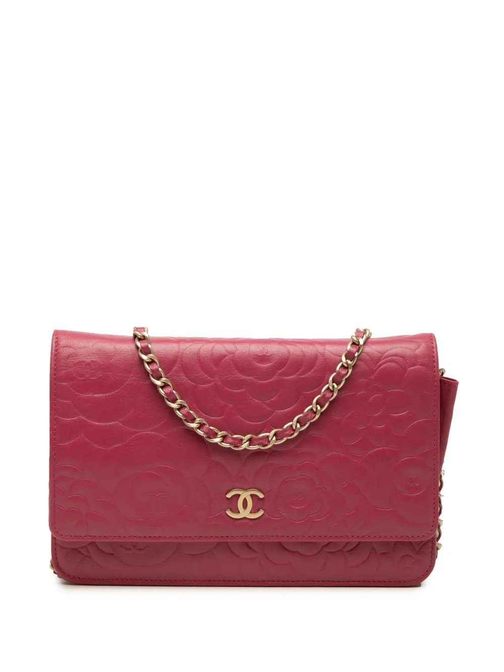 2012 CC Embossed Lambskin Camellia Wallet On Chain crossbody bag