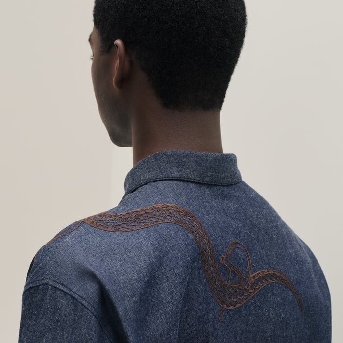 Indigo Embroidered Boxy Fit Denim Shirt