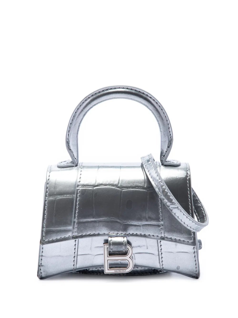 2022 Mini Metallic Croc Embossed Calfskin Hourglass Top Handle Bag satchel