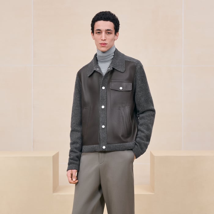 Anthracite "Devant Cuir Empreinte Sellier" Overshirt