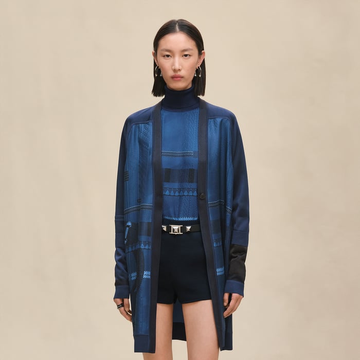 Bleu Encre "Dressage Tressage" Long-sleeve Twillaine Cardigan