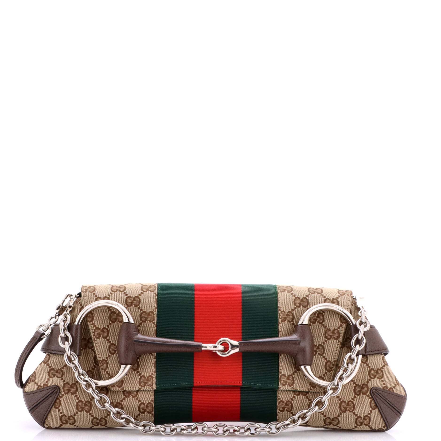 Horsebit NM Web Chain Clutch GG Canvas Medium