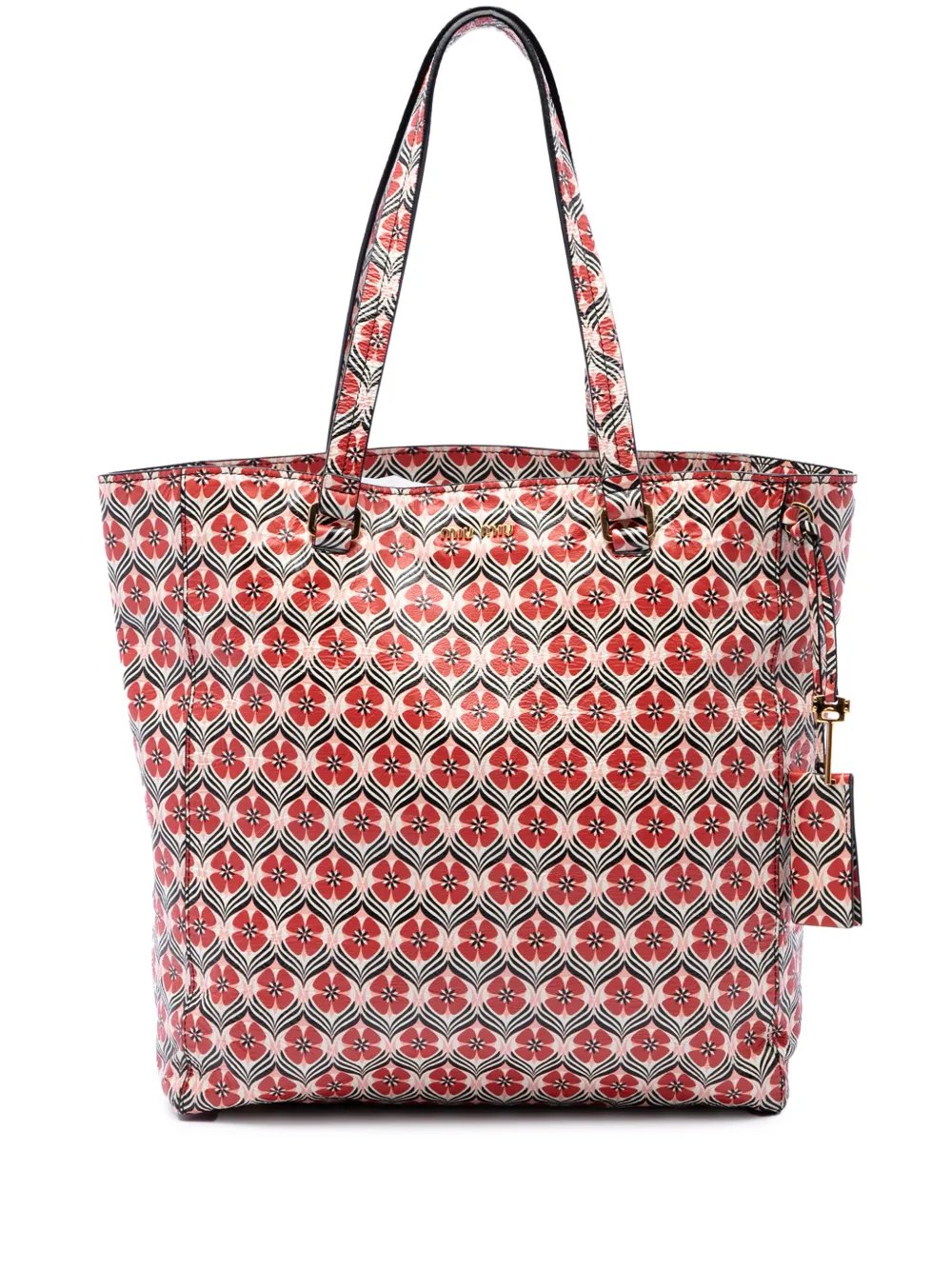 Miu Miu 2010-2026 Leather Madras Floral tote bag