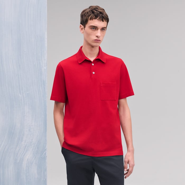Rouge Vif "H" Embroidered Buttoned Polo Shirt