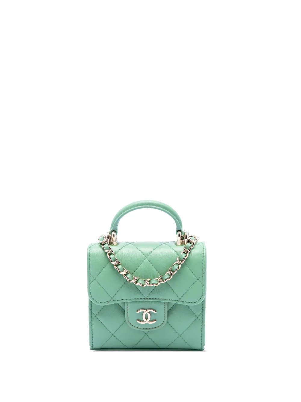 2021-2026 CC Quilted Lambskin Top Handle Flap Coin Purse with Chain satchel