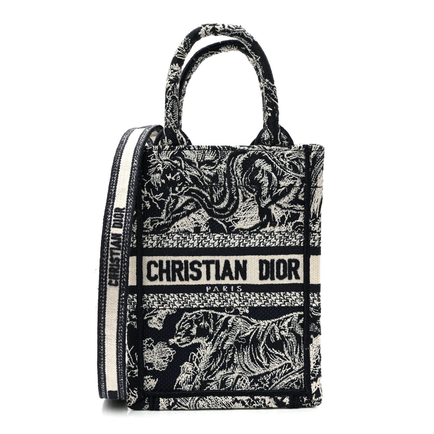 Christian Dior Canvas Toile de Jouy Reverse Embroidered Mini Book Tote Phone Bag Blue