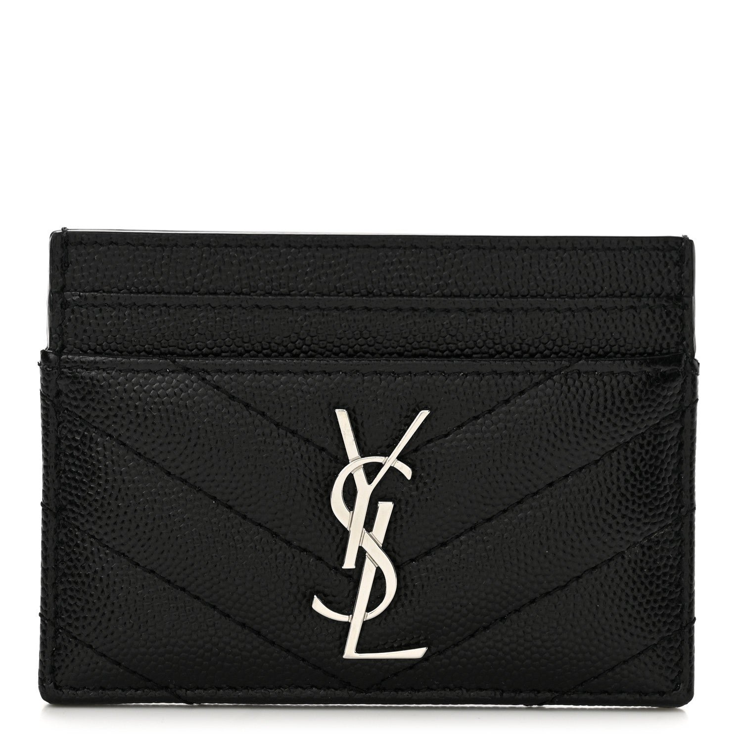 Saint Laurent Grain De Poudre Matelasse Chevron Monogram Credit Card Case Black