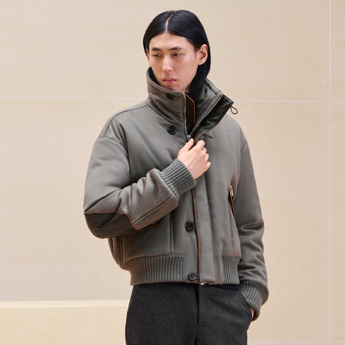 Tourbe Cashmere Rib-trim Jacket With Leather Detail