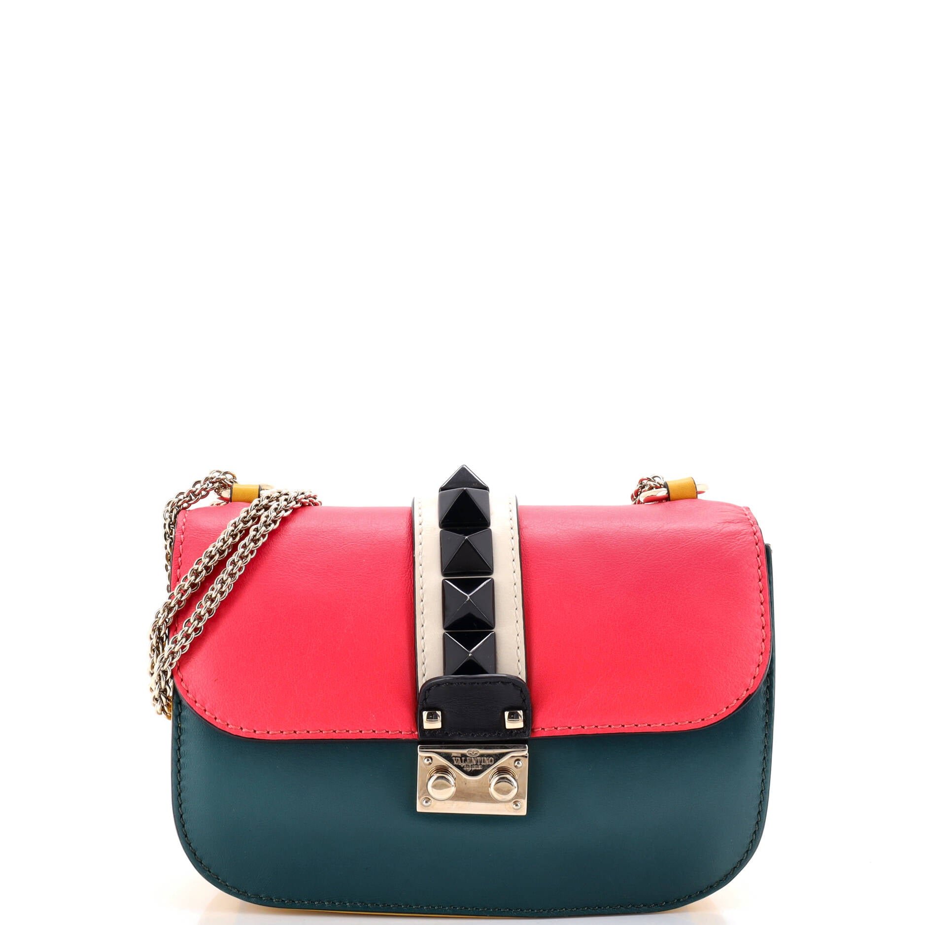 Glam Lock Covered Studs Shoulder Bag Leather Small