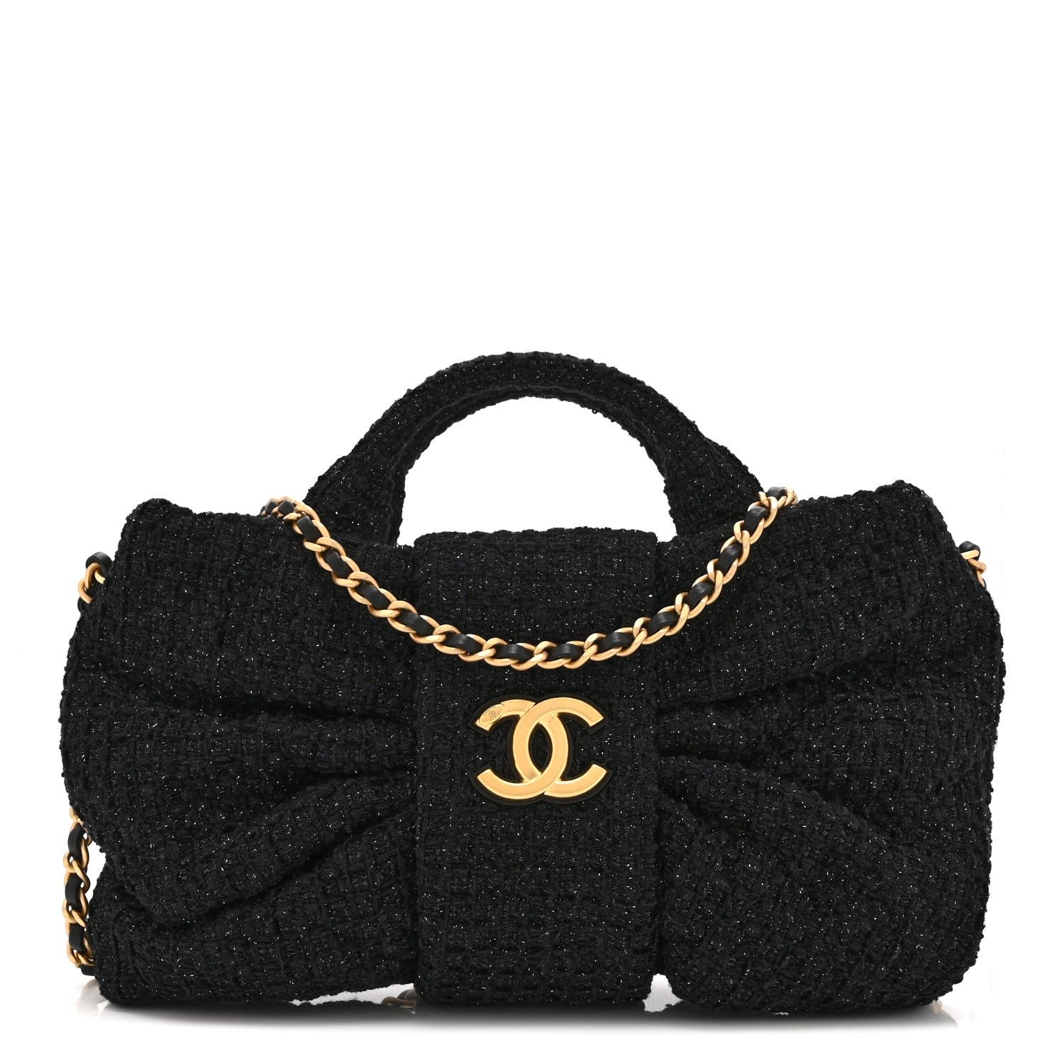 Chanel Tweed Quilted Mini Bow Bag Black