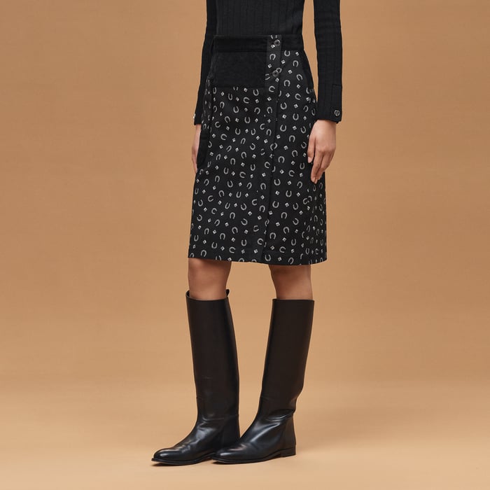 Noir "Porte-bonheur Bandana" Straight Skirt