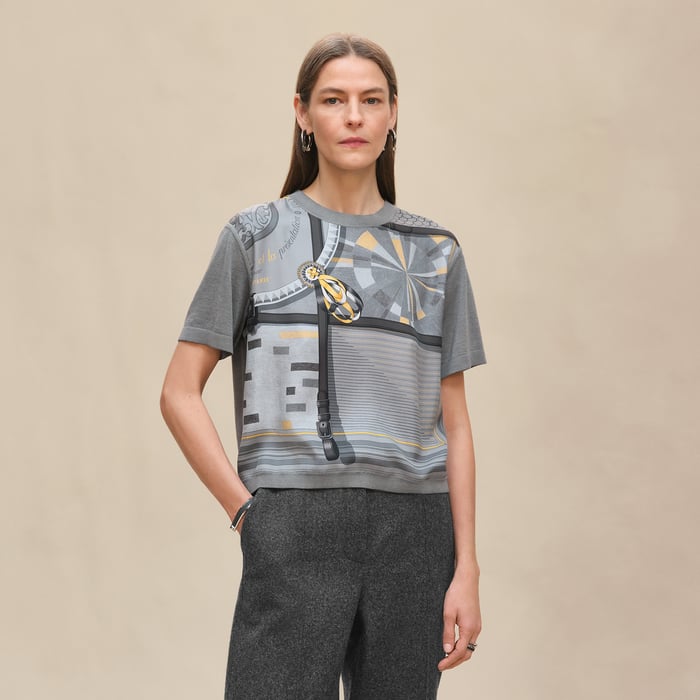 Gris Ténorite "Coloriages De Jour" Short-sleeve Twillaine Sweater