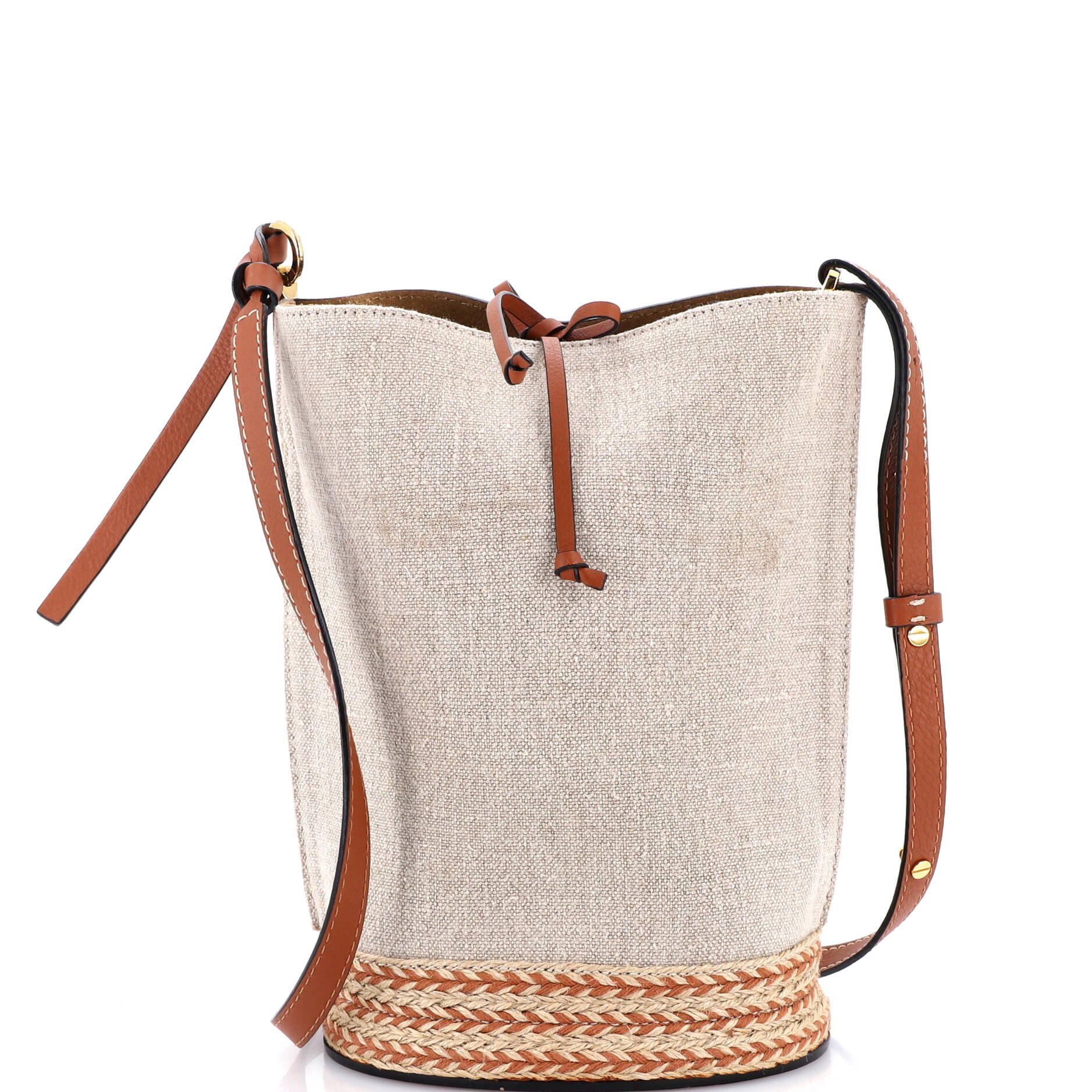Loewe Gate Bucket Bag Leather and Canvas with Raffia Medium