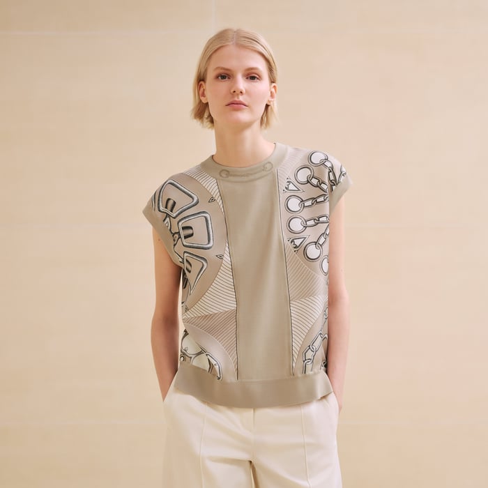 Beige Glaise "Effet Kaleidoscope" Short-sleeve Twillaine Sweater