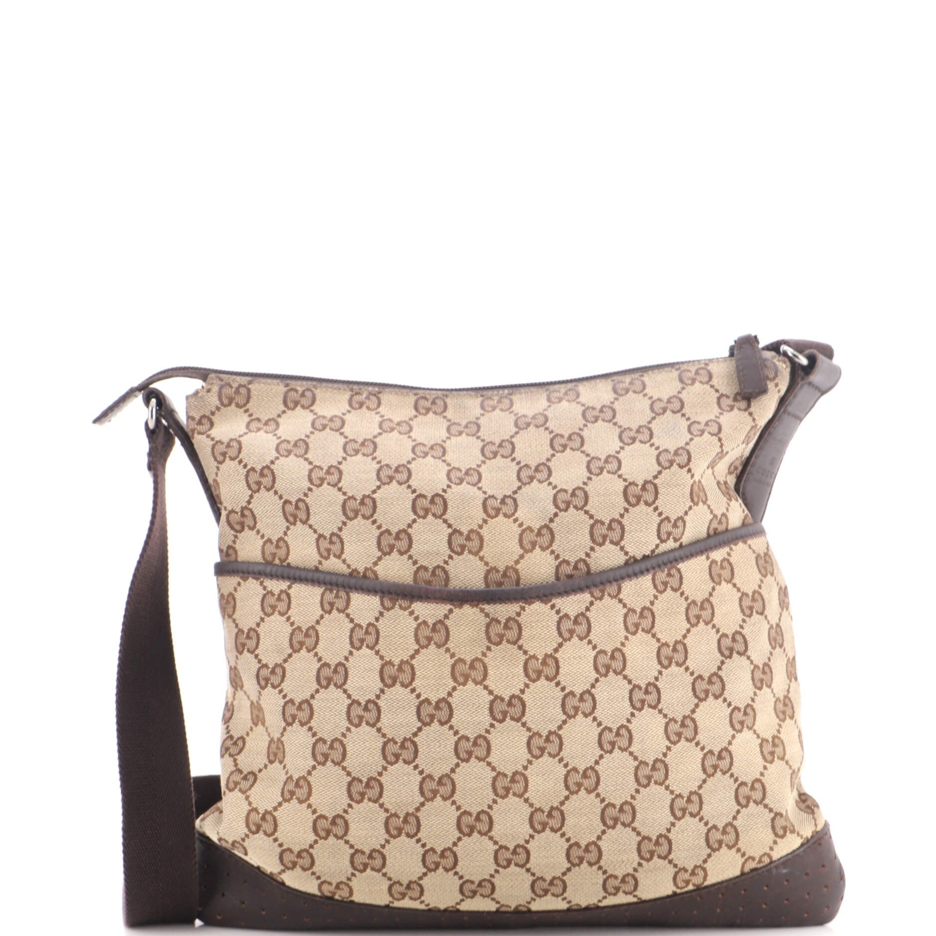 Zip Messenger Bag GG Canvas with Perforated Leather Medium