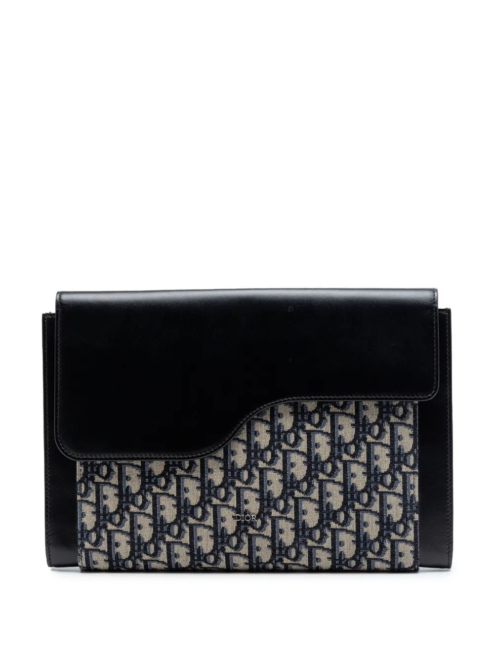 2021 Oblique Canvas and Leather Saddle Flap Portfolio Pouch clutch bag