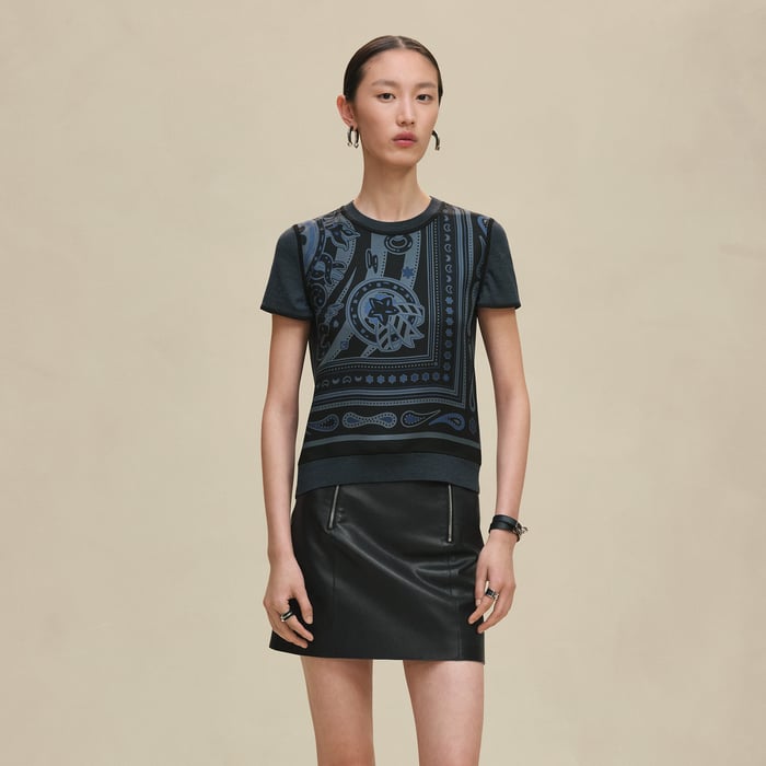 Noir Réglisse "Candy Libris Bandana" Short-sleeve Twillaine Sweater