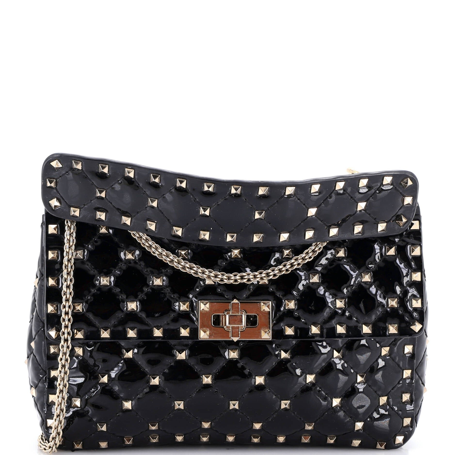 Rockstud Spike Flap Bag Quilted Patent Medium