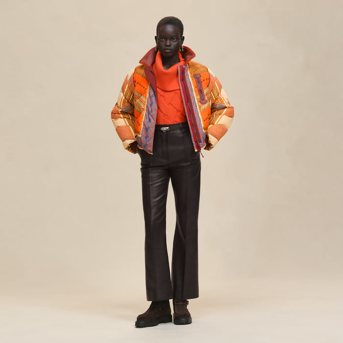 "Dressage Tressage" Mixed Leather Short Puffer Coat