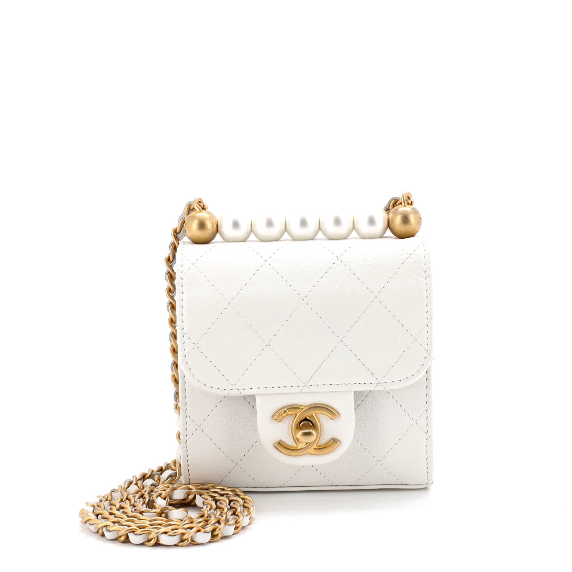Chanel Chic Pearls Flap Clutch with Chain Quilted Goatskin Mini