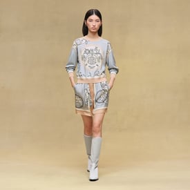 "Ex-Libris a Main Levee" long-sleeve twillaine sweater