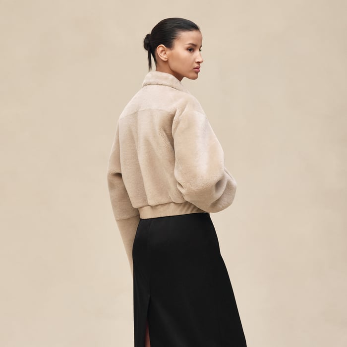 Beige Glaise Short Leather Coat