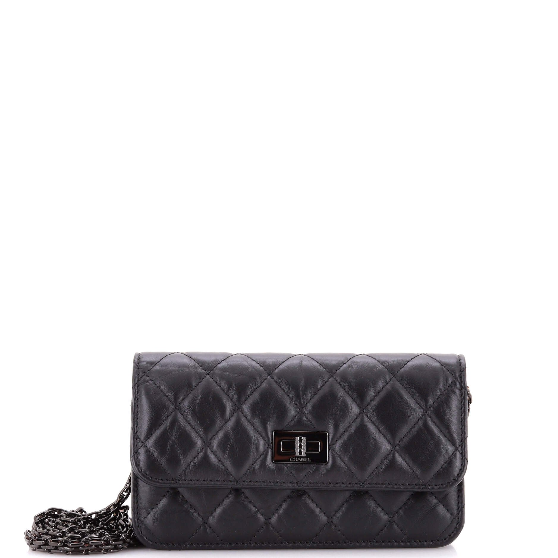 So Black Reissue 2.55 Flap Phone Holder with Chain Quilted Aged Calfskin