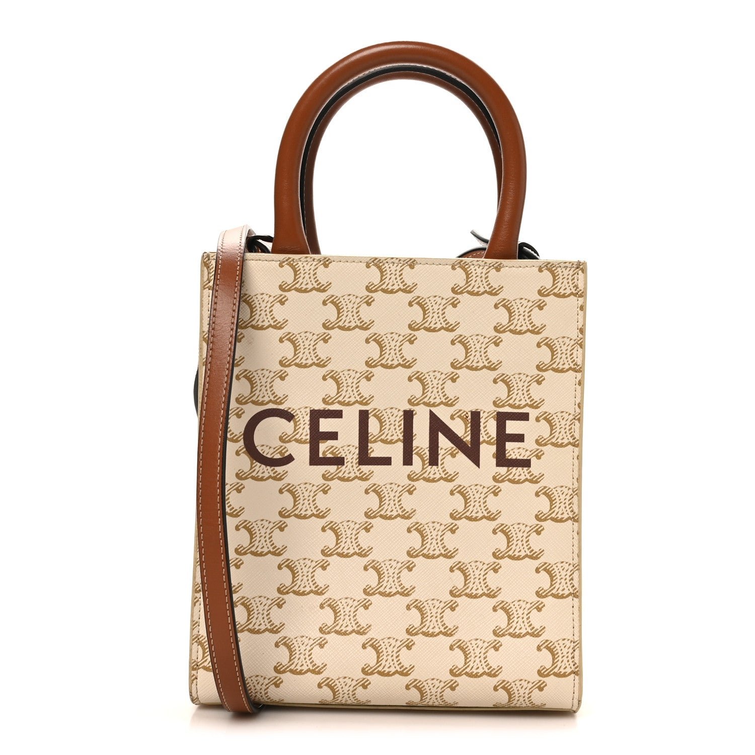 Celine Triomphe Canvas Calfskin Mini Vertical Cabas White