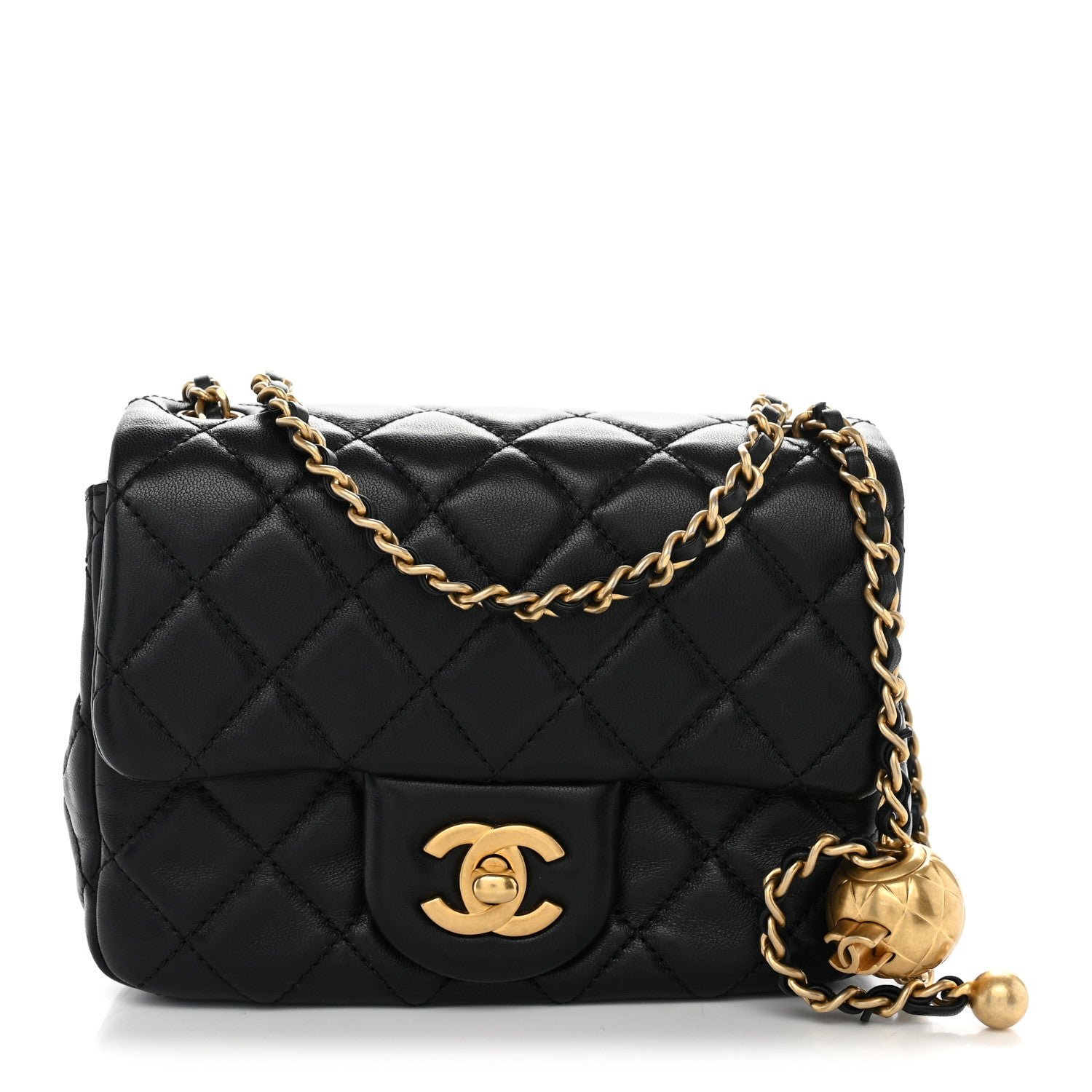 Lambskin Quilted Mini Pearl Crush Flap Black