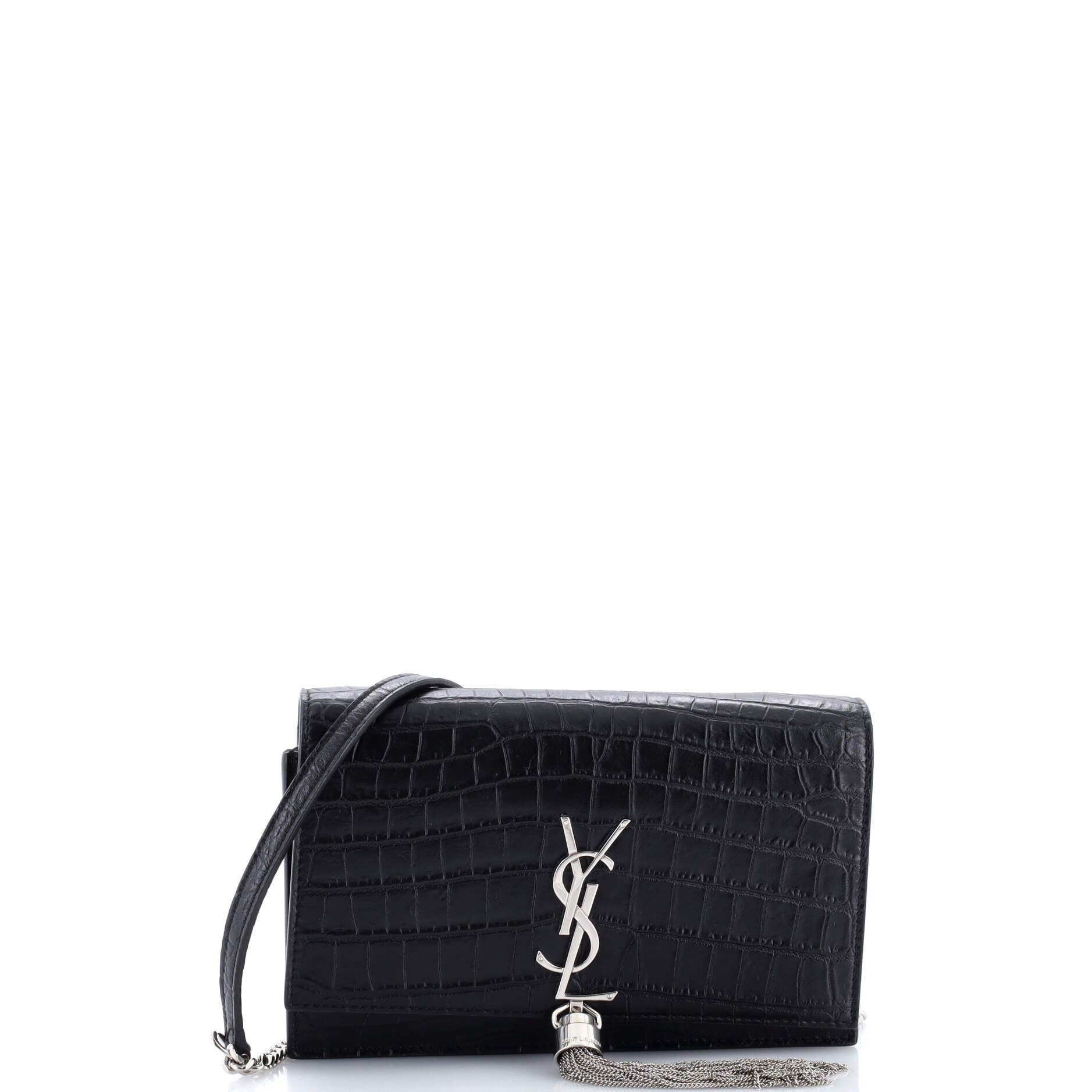 Classic Monogram Tassel Chain Wallet Crocodile Embossed Leather