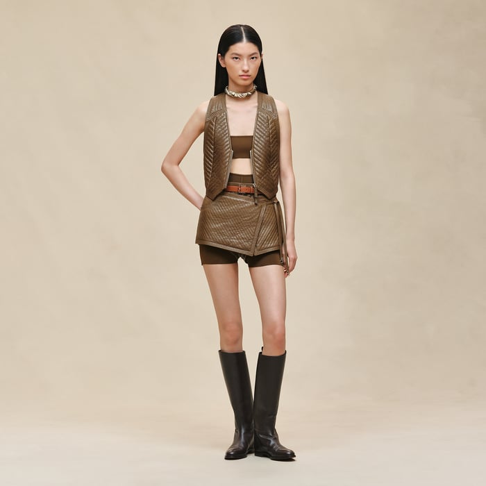 Marron Muschio Quilted Cargo Vest