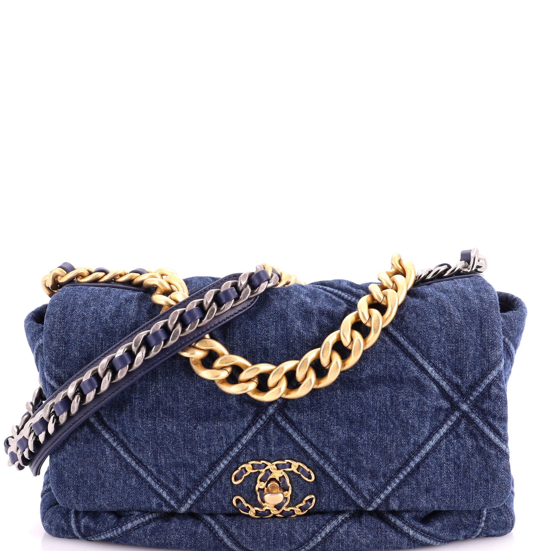 19 Flap Bag Quilted Denim Large