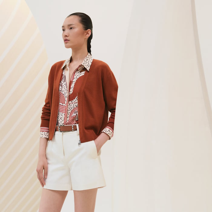 Marron Terracotta Zipped Cardigan