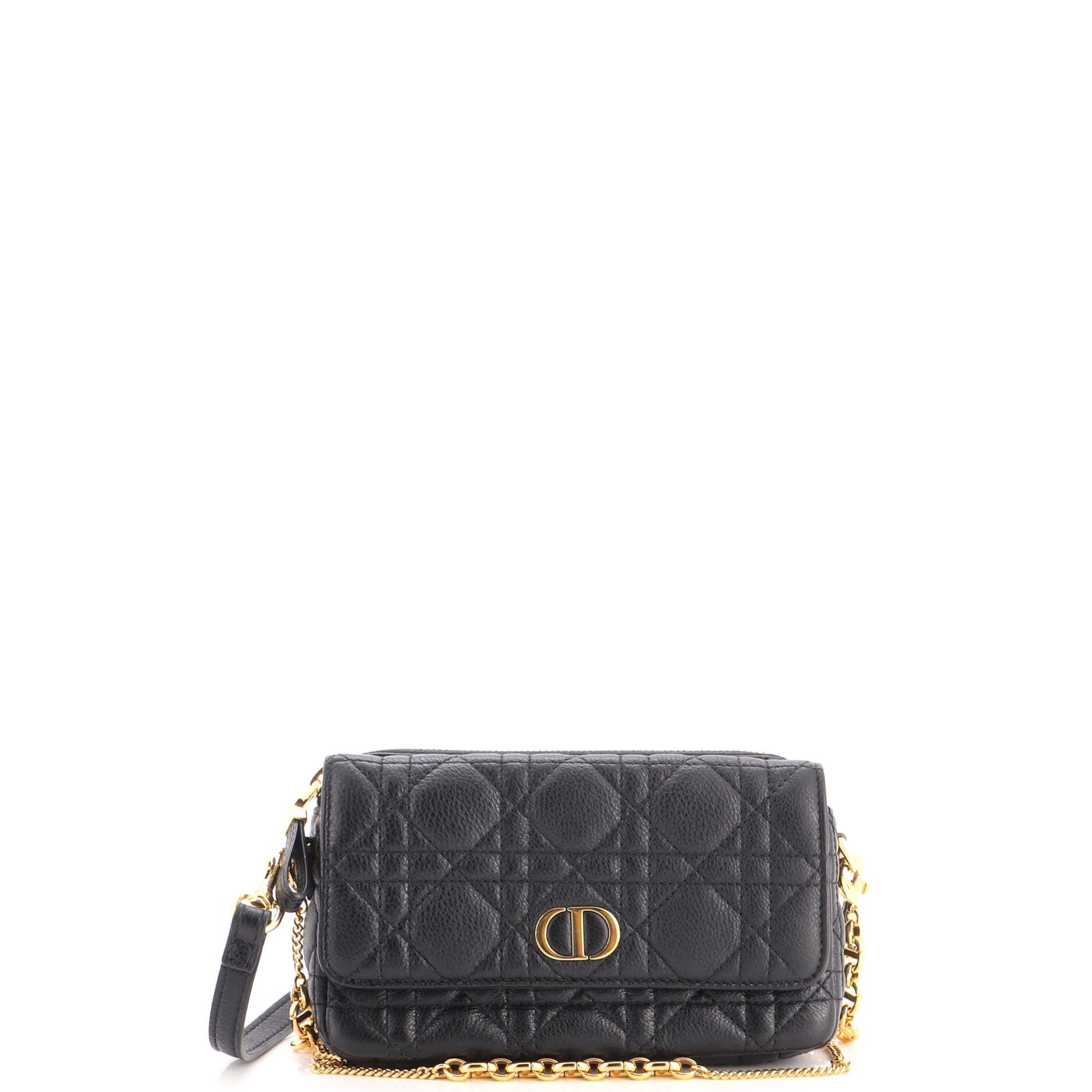 Caro Flap Double Pouch Crossbody Bag Cannage Quilt Calfskin