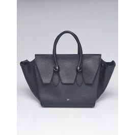 Celine Celine Black Pebbled Calfskin Leather Small Tie Tote Bag