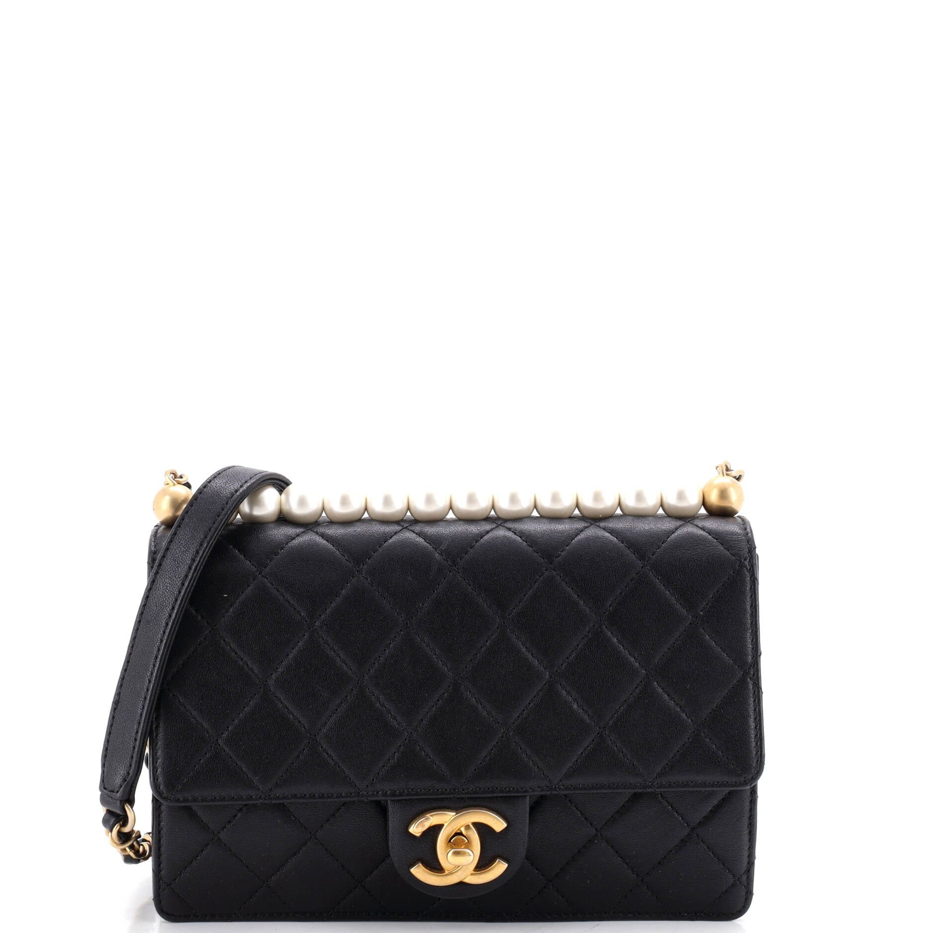 Chic Pearls Flap Bag Quilted Lambskin Small