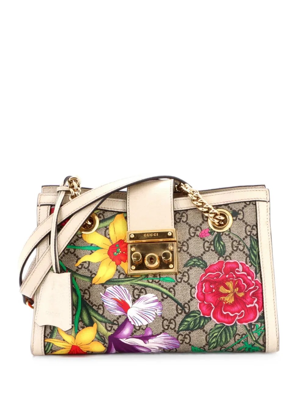 Padlock Chain Tote Flora GG Coated Canvas Small shoulder bag