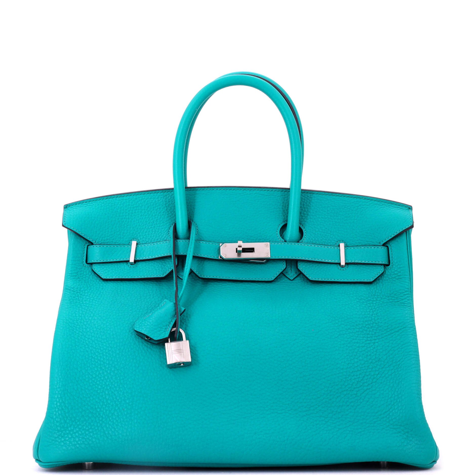 Birkin Handbag Bleu Paon Clemence with Palladium Hardware 35