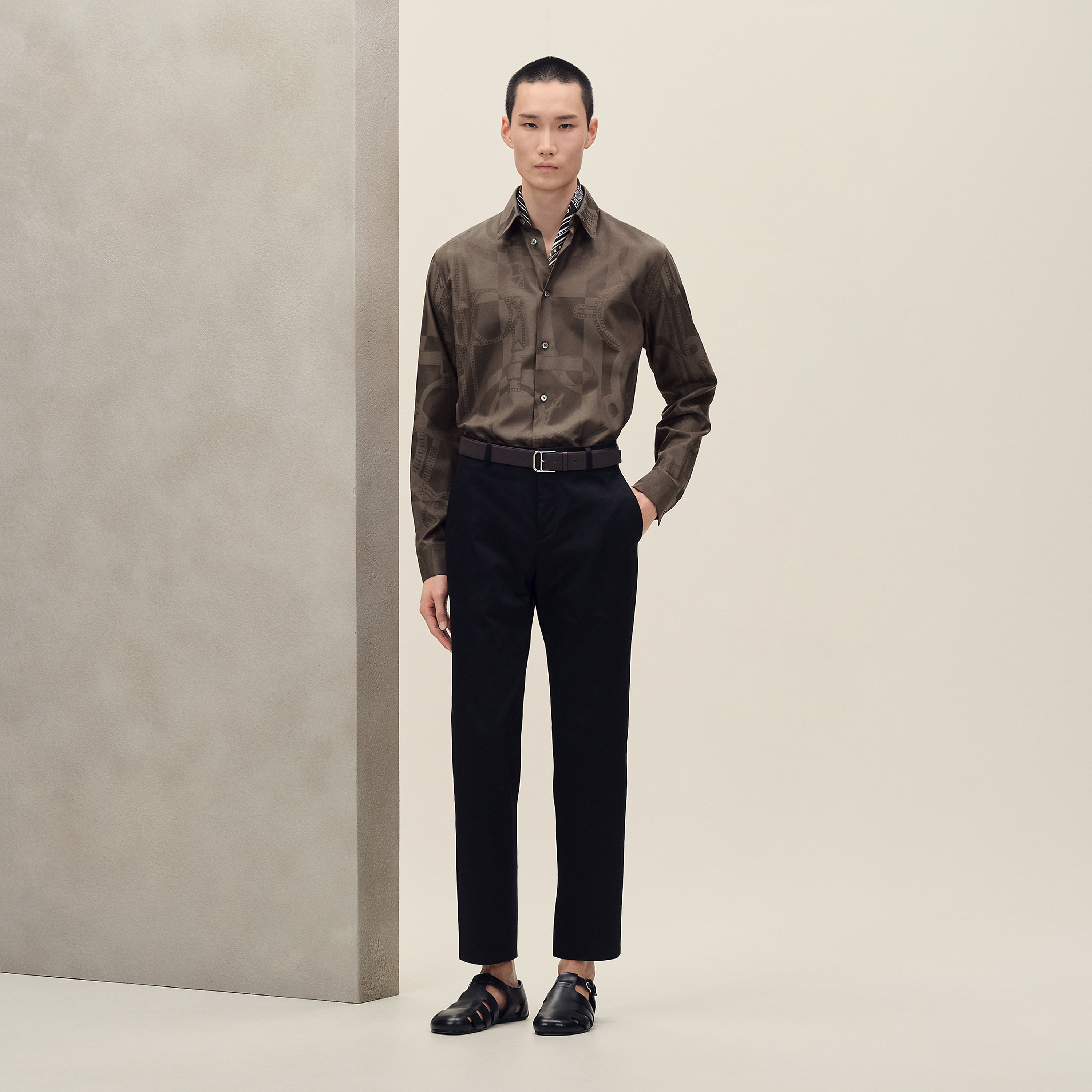 "Eperon d'Or Jacquard" straight cut shirt