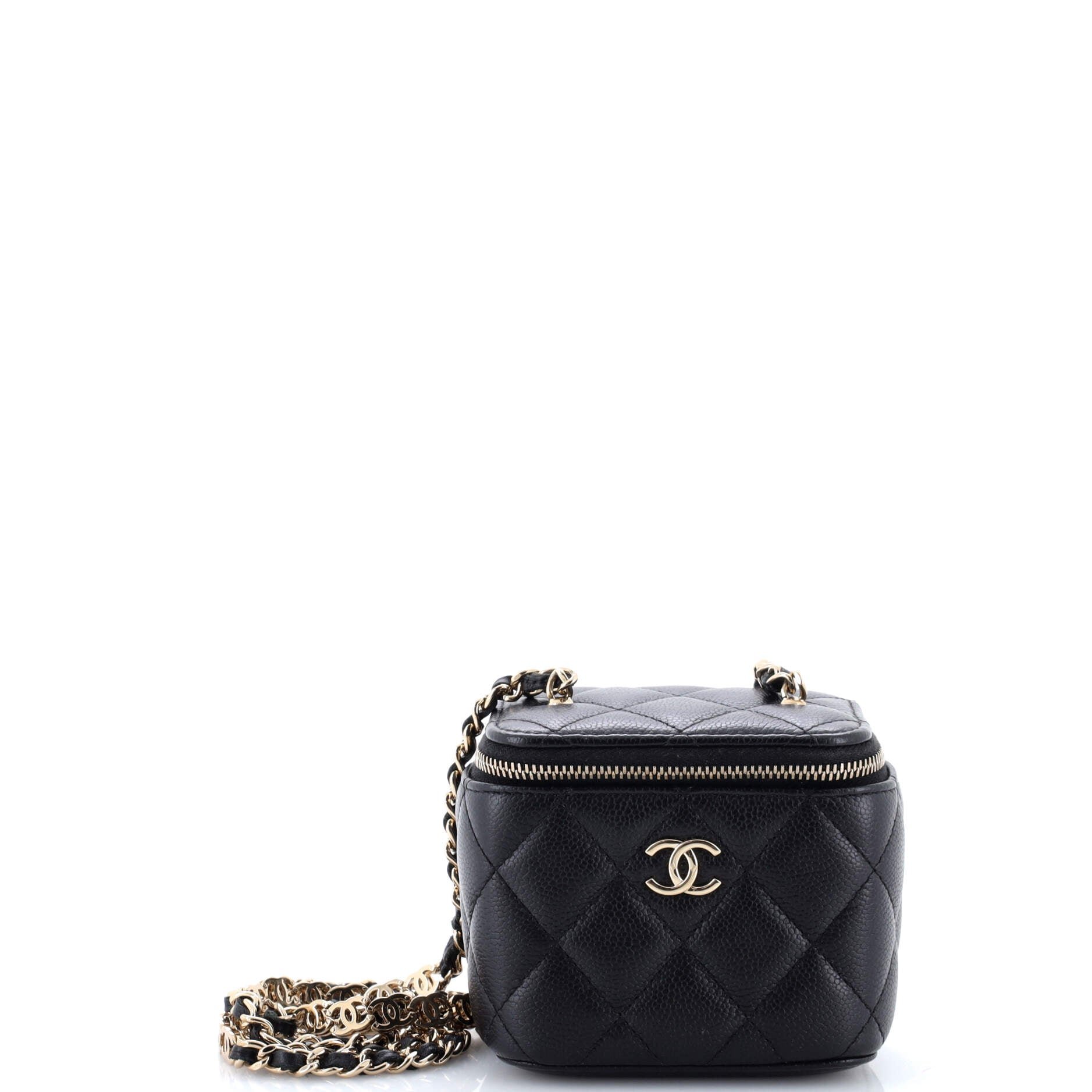 Tiny CC Link Vanity Case with Chain Quilted Caviar Mini