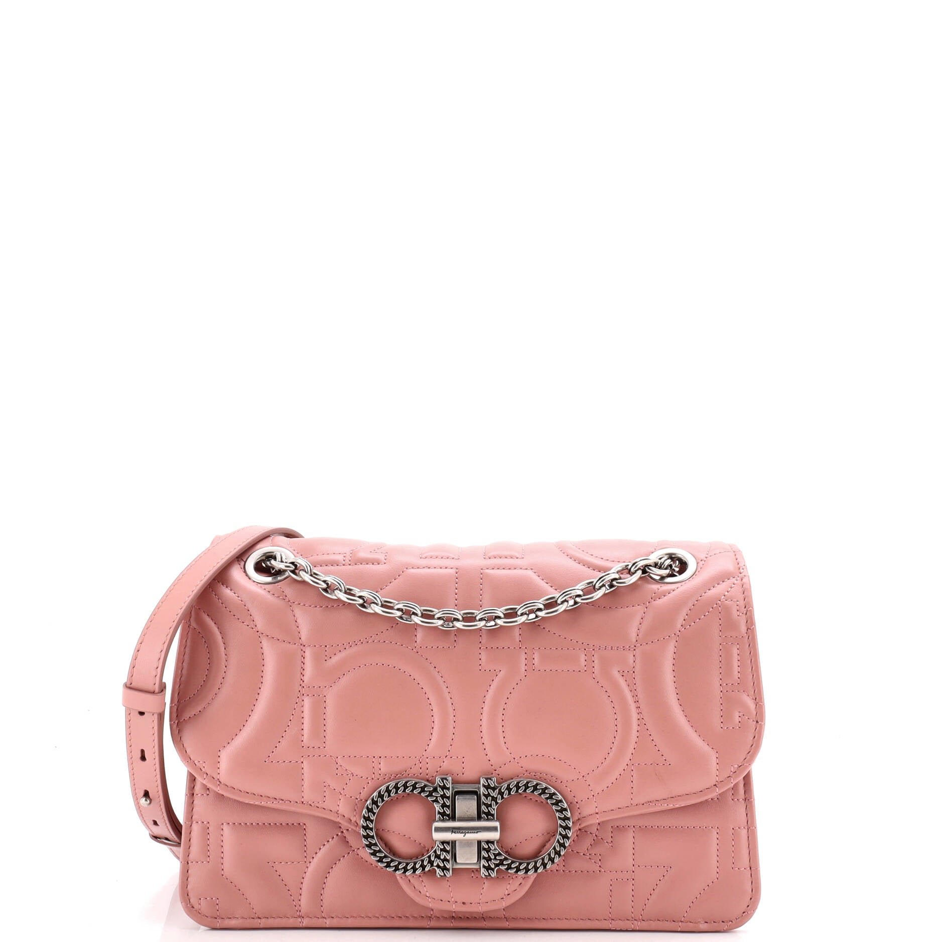 Gancini Turnlock Flap Bag Gancini Quilted Leather Medium
