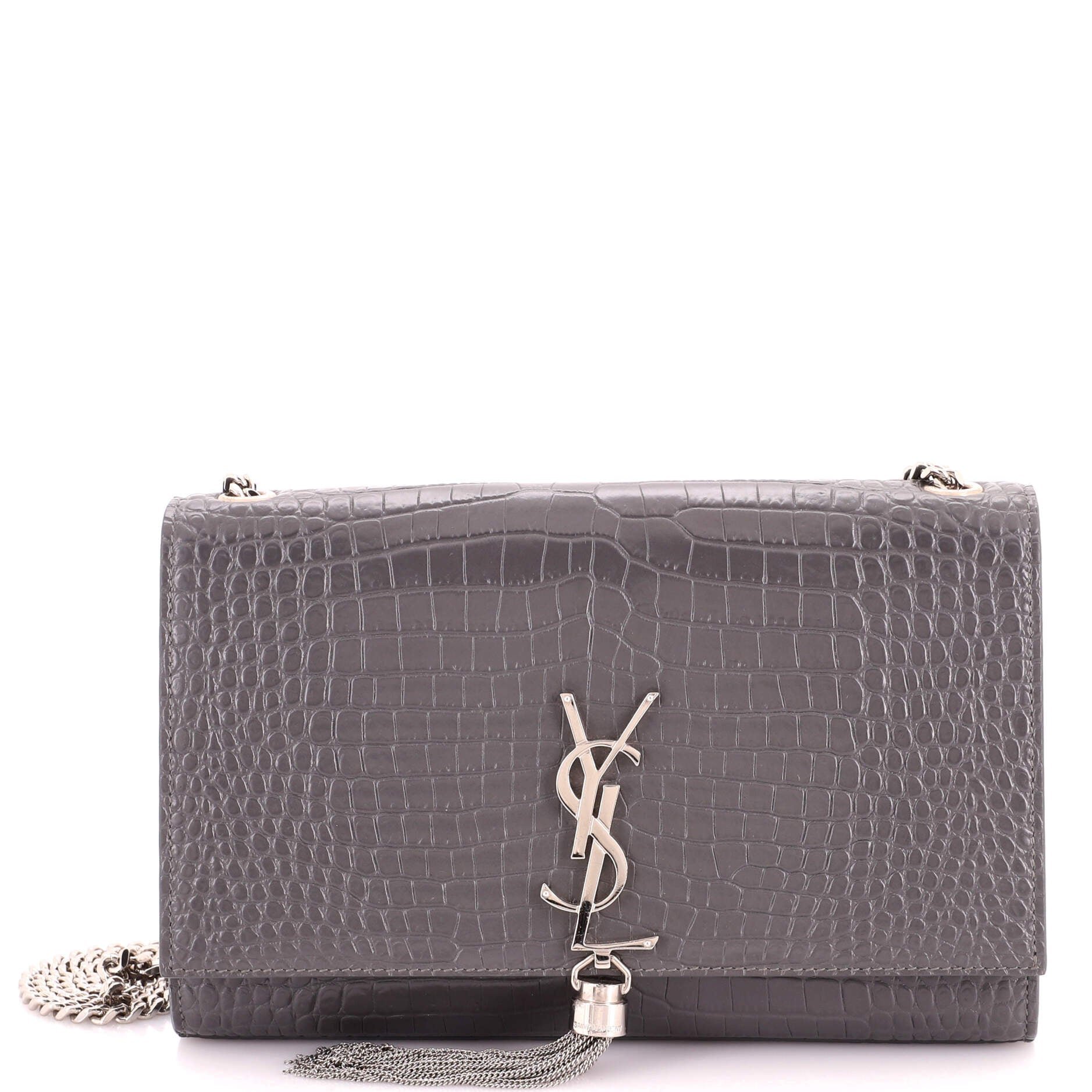 Classic Monogram Tassel Crossbody Bag Crocodile Embossed Leather Medium
