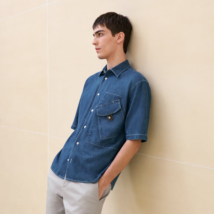 Indigo Lavé Sporty Fit Shirt With Leather Detail