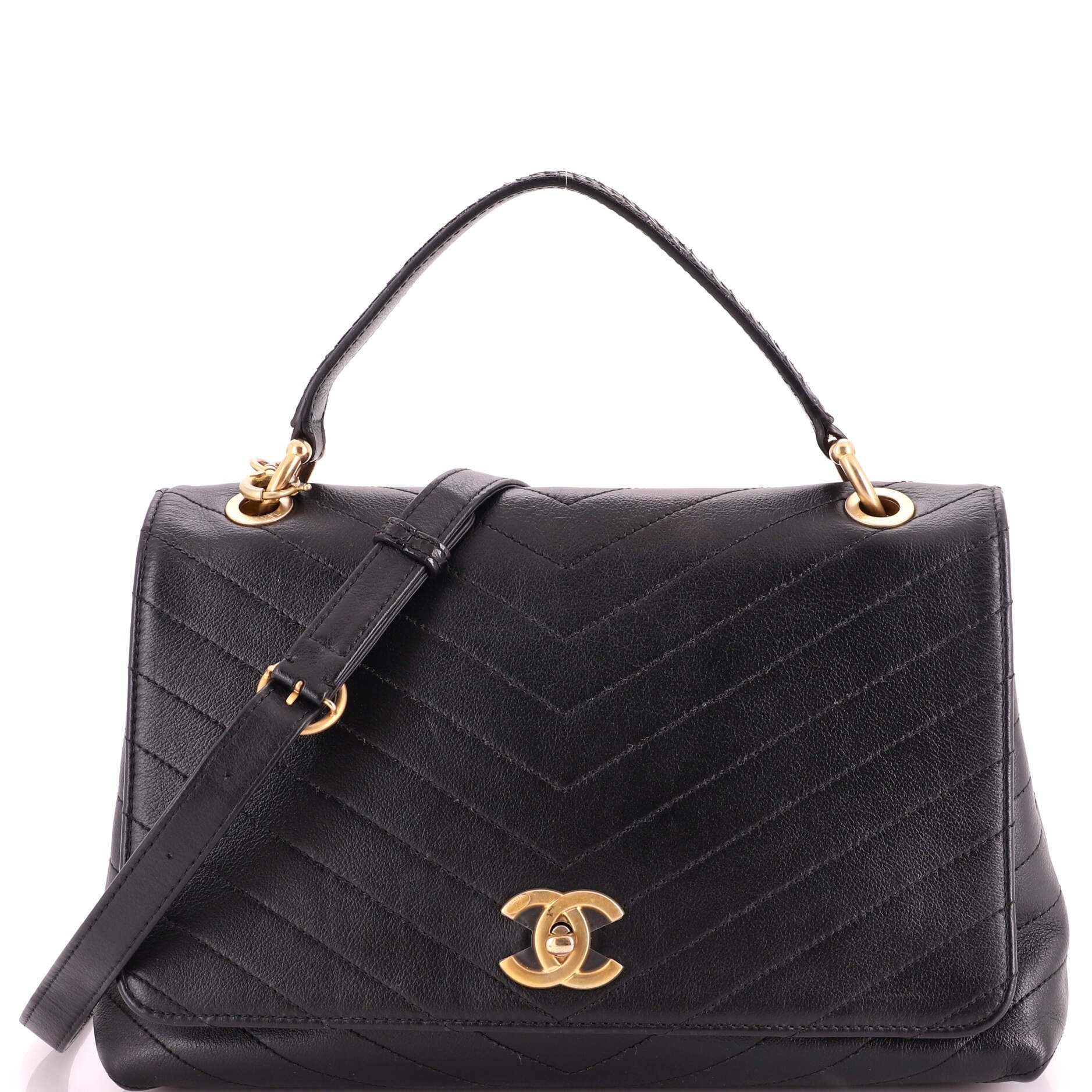Chevron Chic Top Handle Bag Chevron Calfskin Medium