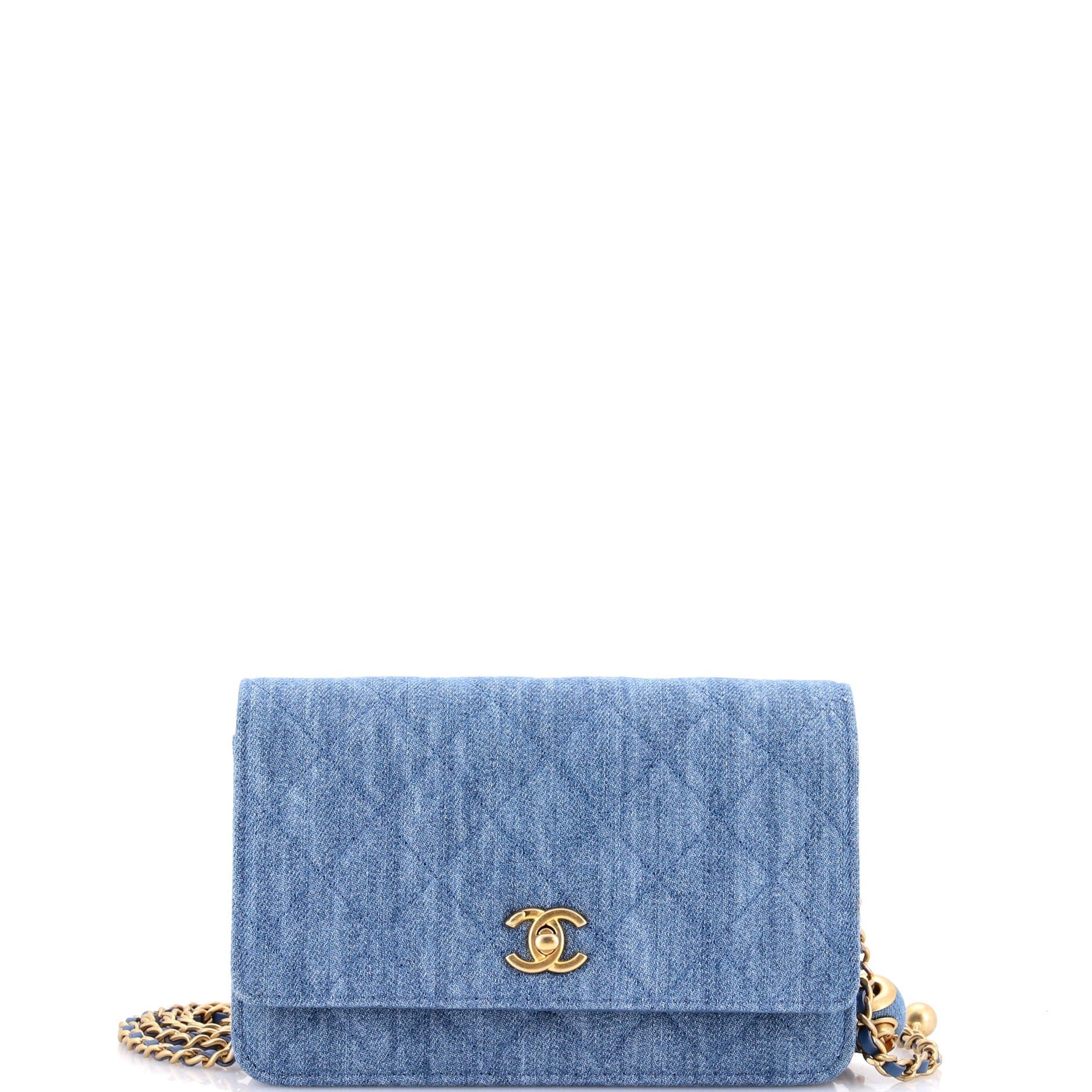 Pearl Crush Wallet on Chain Quilted Denim