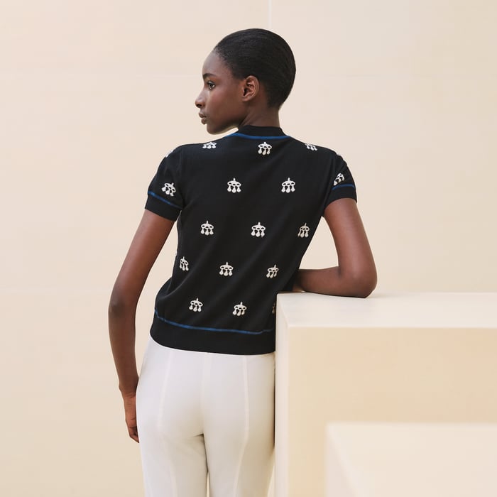 Noir "Mors a Jouets" Embroidered Short-sleeve Sweater